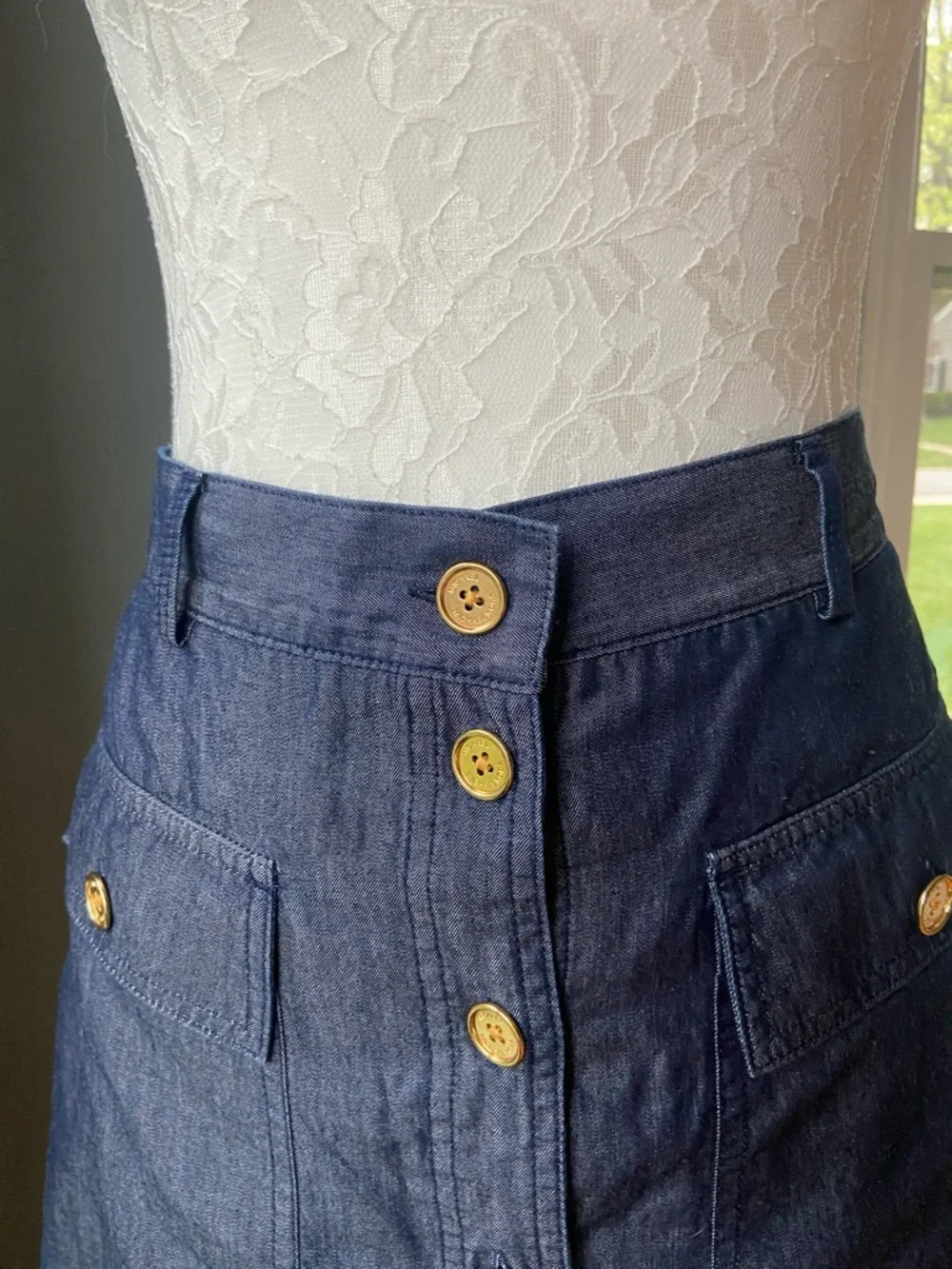 MICHAEL Michael Kors Navy Button-Front A-Line Skirt